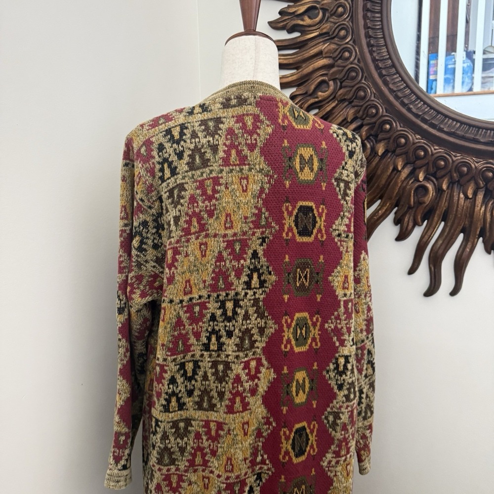 Soft Surroundings Large Aztec Knit Duster‎ Cardigan Sweater Boho Long F/W - Picture 3 of 8